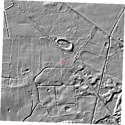 Shaded relief map of the ground around PE321JE, computed from Environment Agency LiDAR. The ground here sits at about 11 m above sea level and falls 6 m across the surrounding 800 m. Surface water reaching this point runs off ground lying to the north-north-east, 0.8 m higher.