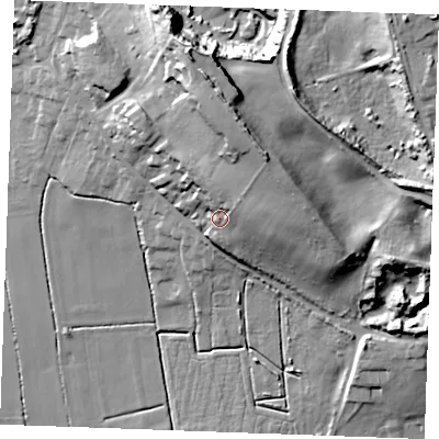 Shaded relief map of the ground around PE321SG, computed from Environment Agency LiDAR. The ground here sits at about 19 m above sea level and falls 40 m across the surrounding 800 m. Surface water reaching this point runs off ground lying to the north-east, 18.5 m higher.