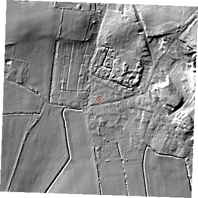 Shaded relief map of the ground around PE321SL, computed from Environment Agency LiDAR. The ground here sits at about 6 m above sea level and falls 30 m across the surrounding 800 m. Surface water reaching this point runs off ground lying to the north-east, 24.8 m higher.