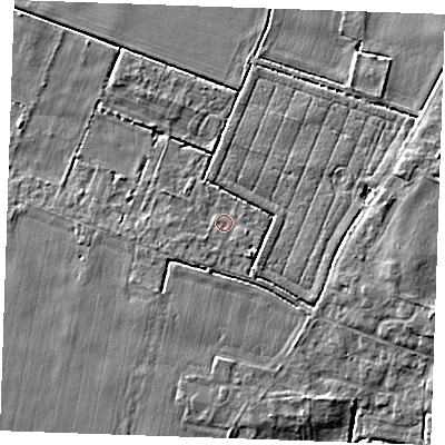 Shaded relief map of the ground around PE330AB, computed from Environment Agency LiDAR. The ground here sits at about 3 m above sea level and falls 7 m across the surrounding 800 m. Surface water reaching this point runs off ground lying to the south-west, 2.0 m higher.