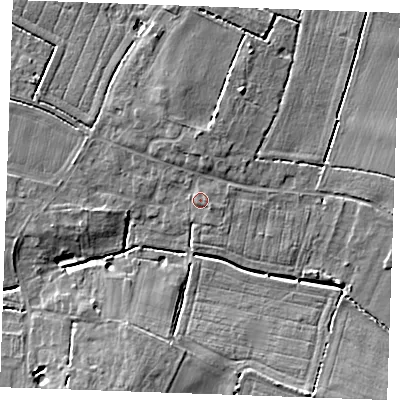 Shaded relief map of the ground around PE330AJ, computed from Environment Agency LiDAR. The ground here sits at about 6 m above sea level and falls 9 m across the surrounding 800 m. Surface water reaching this point runs off ground lying to the east, 0.6 m higher.