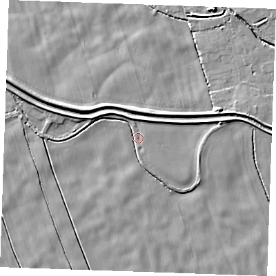 Shaded relief map of the ground around PE330BB, computed from Environment Agency LiDAR. The ground here sits at about 2 m above sea level and falls 6 m across the surrounding 800 m. Surface water reaching this point runs off ground lying to the north-north-east, 3.8 m higher.
