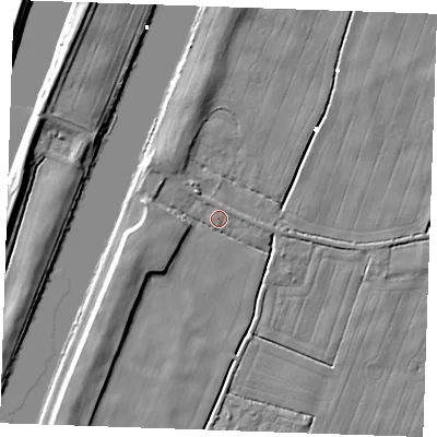 Shaded relief map of the ground around PE330JG, computed from Environment Agency LiDAR. The ground here sits at about 2 m above sea level and falls 8 m across the surrounding 800 m. Surface water reaching this point runs off ground lying to the west-south-west, 5.9 m higher.