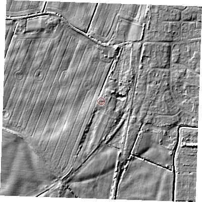 Shaded relief map of the ground around PE330JJ, computed from Environment Agency LiDAR. The ground here sits at about 3 m above sea level and falls 5 m across the surrounding 800 m. Surface water reaching this point runs off ground lying to the east-north-east, 1.2 m higher.