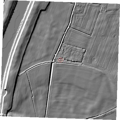 Shaded relief map of the ground around PE330JL, computed from Environment Agency LiDAR. The ground here sits at about 2 m above sea level and falls 8 m across the surrounding 800 m. Surface water reaching this point runs off ground lying to the south-south-east, 2.4 m higher.