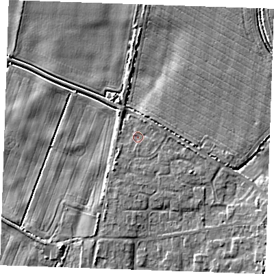 Shaded relief map of the ground around PE330TN, computed from Environment Agency LiDAR. The ground here sits at about 2 m above sea level and falls 6 m across the surrounding 800 m. Surface water reaching this point runs off ground lying to the east-south-east, 1.7 m higher.
