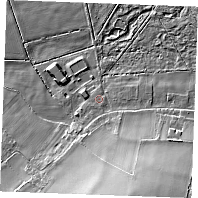 Shaded relief map of the ground around PE339JW, computed from Environment Agency LiDAR. The ground here sits at about 7 m above sea level and falls 24 m across the surrounding 800 m. Surface water reaching this point runs off ground lying to the south-south-west, 1.2 m higher.