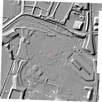 Shaded relief map of the ground around PE339QG, computed from Environment Agency LiDAR. The ground here sits at about 2 m above sea level and falls 22 m across the surrounding 800 m. Surface water reaching this point runs off ground lying to the north, 0.5 m higher.