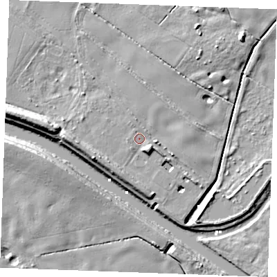 Shaded relief map of the ground around PE339QL, computed from Environment Agency LiDAR. The ground here sits at about 5 m above sea level and falls 11 m across the surrounding 800 m. Surface water reaching this point runs off ground lying to the south-east, 4.2 m higher.