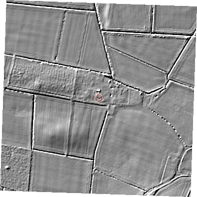 Shaded relief map of the ground around PE339RL, computed from Environment Agency LiDAR. The ground here sits at about 10 m above sea level and falls 6 m across the surrounding 800 m. Surface water reaching this point runs off ground lying to the north-west, 0.6 m higher.