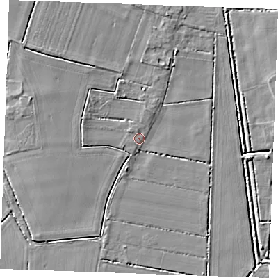 Shaded relief map of the ground around PE339RR, computed from Environment Agency LiDAR. The ground here sits at about 5 m above sea level and falls 6 m across the surrounding 800 m. Surface water reaching this point runs off ground lying to the north-west, 0.8 m higher.