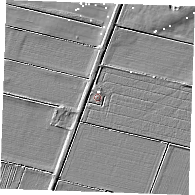 Shaded relief map of the ground around PE339RY, computed from Environment Agency LiDAR. The ground here sits at about -0 m above sea level and falls 4 m across the surrounding 800 m. Surface water reaching this point runs off ground lying to the north-north-east, 1.4 m higher.