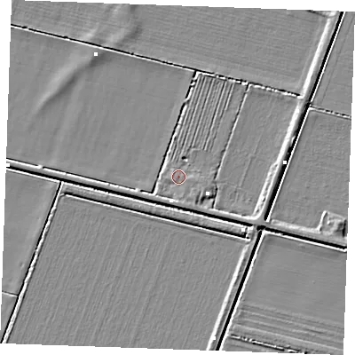 Shaded relief map of the ground around PE339SD, computed from Environment Agency LiDAR. The ground here sits at about -0 m above sea level and falls 4 m across the surrounding 800 m. Surface water reaching this point runs off ground lying to the south-east, 1.4 m higher.