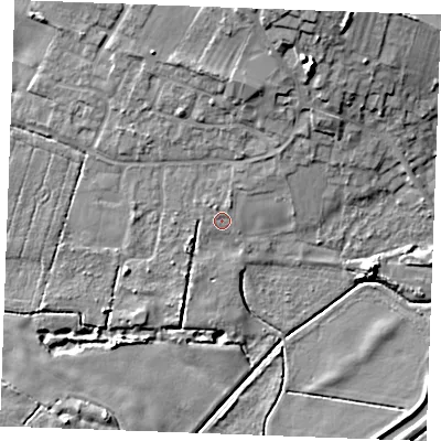 Shaded relief map of the ground around PE339SH, computed from Environment Agency LiDAR. The ground here sits at about 4 m above sea level and falls 16 m across the surrounding 800 m. Surface water reaching this point runs off ground lying to the north-north-west, 1.0 m higher.