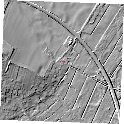 Shaded relief map of the ground around PE339UB, computed from Environment Agency LiDAR. The ground here sits at about 5 m above sea level and falls 16 m across the surrounding 800 m. Surface water reaching this point runs off ground lying to the west-south-west, 3.4 m higher.