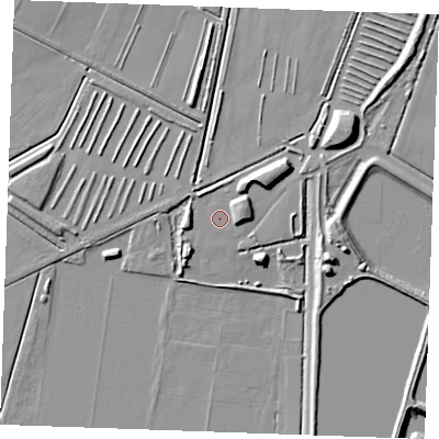 Shaded relief map of the ground around PE339US, computed from Environment Agency LiDAR. The ground here sits at about 2 m above sea level and falls 13 m across the surrounding 800 m. Surface water reaching this point runs off ground lying to the east-north-east, 5.1 m higher.
