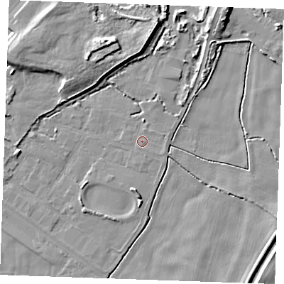 Shaded relief map of the ground around PE343AJ, computed from Environment Agency LiDAR. The ground here sits at about 3 m above sea level and falls 9 m across the surrounding 800 m. Surface water reaching this point runs off ground lying to the east-south-east, 0.9 m higher.
