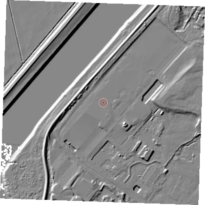 Shaded relief map of the ground around PE343AL, computed from Environment Agency LiDAR. The ground here sits at about 5 m above sea level and falls 9 m across the surrounding 800 m. The ground contributing surface water to this point lies to the north-west.