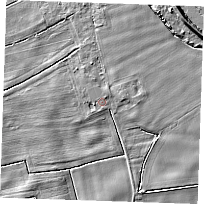 Shaded relief map of the ground around PE343AX, computed from Environment Agency LiDAR. The ground here sits at about 3 m above sea level and falls 7 m across the surrounding 800 m. Surface water reaching this point runs off ground lying to the west-south-west, 1.7 m higher.