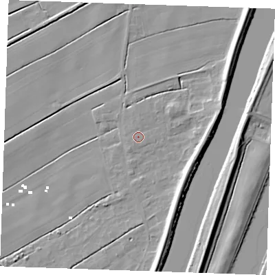 Shaded relief map of the ground around PE343BA, computed from Environment Agency LiDAR. The ground here sits at about 2 m above sea level and falls 8 m across the surrounding 800 m. Surface water reaching this point runs off ground lying to the west-south-west, 0.6 m higher.