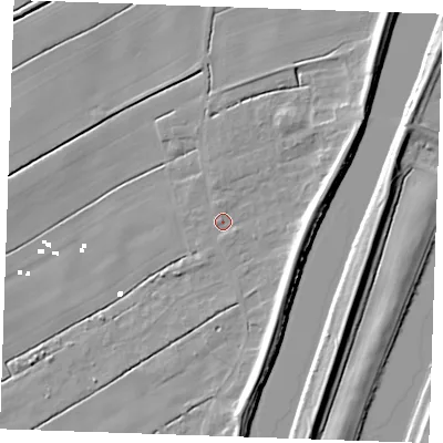 Shaded relief map of the ground around PE343BT, computed from Environment Agency LiDAR. The ground here sits at about 2 m above sea level and falls 8 m across the surrounding 800 m. Surface water reaching this point runs off ground lying to the south-east, 6.3 m higher.