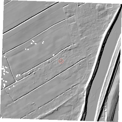 Shaded relief map of the ground around PE343BU, computed from Environment Agency LiDAR. The ground here sits at about 1 m above sea level and falls 9 m across the surrounding 800 m. Surface water reaching this point runs off ground lying to the north-east, 0.8 m higher.
