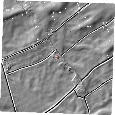 Shaded relief map of the ground around PE343DE, computed from Environment Agency LiDAR. The ground here sits at about -0 m above sea level and falls 6 m across the surrounding 800 m. Surface water reaching this point runs off ground lying to the north, 1.0 m higher.