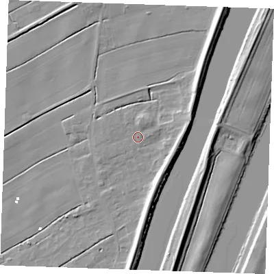 Shaded relief map of the ground around PE343DG, computed from Environment Agency LiDAR. The ground here sits at about 2 m above sea level and falls 8 m across the surrounding 800 m. Surface water reaching this point runs off ground lying to the north-east, 1.9 m higher.