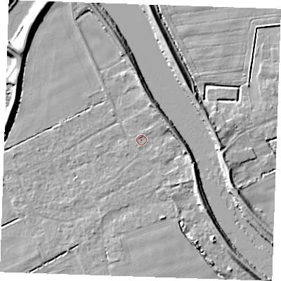 Shaded relief map of the ground around PE343DR, computed from Environment Agency LiDAR. The ground here sits at about 3 m above sea level and falls 8 m across the surrounding 800 m. Surface water reaching this point runs off ground lying to the east-north-east, 3.7 m higher.