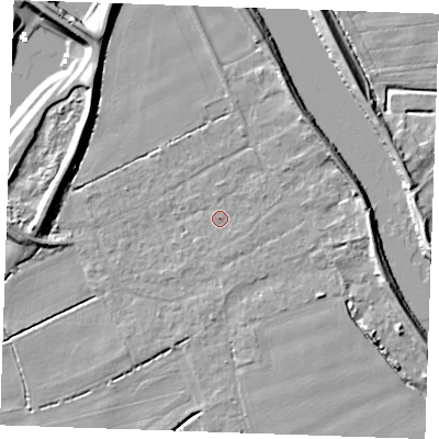 Shaded relief map of the ground around PE343DT, computed from Environment Agency LiDAR. The ground here sits at about 3 m above sea level and falls 8 m across the surrounding 800 m. Surface water reaching this point runs off ground lying to the east-north-east, 4.2 m higher.