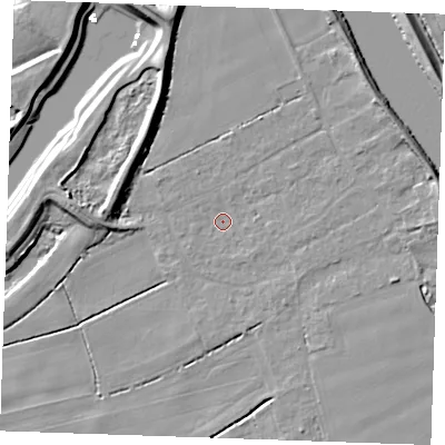 Shaded relief map of the ground around PE343EE, computed from Environment Agency LiDAR. The ground here sits at about 2 m above sea level and falls 8 m across the surrounding 800 m. Surface water reaching this point runs off ground lying to the north-east, 5.2 m higher.