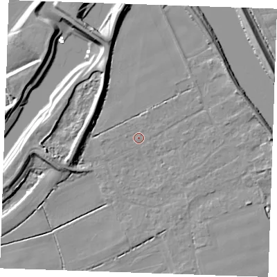 Shaded relief map of the ground around PE343ET, computed from Environment Agency LiDAR. The ground here sits at about 2 m above sea level and falls 9 m across the surrounding 800 m. Surface water reaching this point runs off ground lying to the north-east, 4.8 m higher.