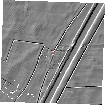 Shaded relief map of the ground around PE343EW, computed from Environment Agency LiDAR. The ground here sits at about 1 m above sea level and falls 6 m across the surrounding 800 m. Surface water reaching this point runs off ground lying to the south, 1.0 m higher.