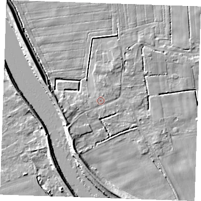 Shaded relief map of the ground around PE343EY, computed from Environment Agency LiDAR. The ground here sits at about 3 m above sea level and falls 8 m across the surrounding 800 m. Surface water reaching this point runs off ground lying to the west-south-west, 4.0 m higher.