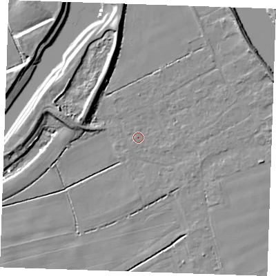 Shaded relief map of the ground around PE343FD, computed from Environment Agency LiDAR. The ground here sits at about 2 m above sea level and falls 8 m across the surrounding 800 m. Surface water reaching this point runs off ground lying to the north-east, 5.2 m higher.
