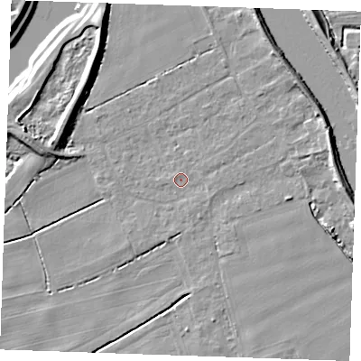 Shaded relief map of the ground around PE343FG, computed from Environment Agency LiDAR. The ground here sits at about 2 m above sea level and falls 8 m across the surrounding 800 m. Surface water reaching this point runs off ground lying to the east-north-east, 4.5 m higher.