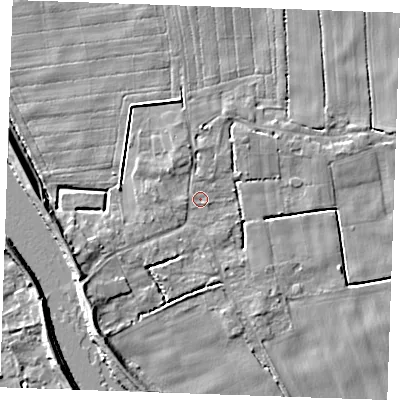 Shaded relief map of the ground around PE343HA, computed from Environment Agency LiDAR. The ground here sits at about 2 m above sea level and falls 8 m across the surrounding 800 m. Surface water reaching this point runs off ground lying to the west-south-west, 6.5 m higher.
