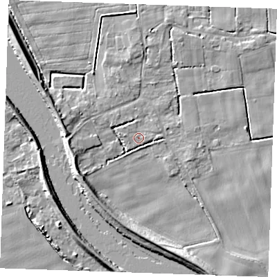 Shaded relief map of the ground around PE343HD, computed from Environment Agency LiDAR. The ground here sits at about 3 m above sea level and falls 8 m across the surrounding 800 m. Surface water reaching this point runs off ground lying to the west-north-west, 0.9 m higher.