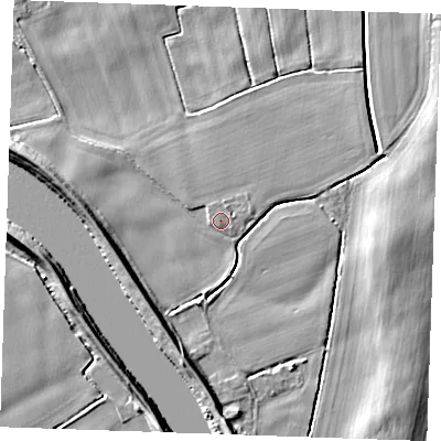 Shaded relief map of the ground around PE343HE, computed from Environment Agency LiDAR. The ground here sits at about 3 m above sea level and falls 8 m across the surrounding 800 m. Surface water reaching this point runs off ground lying to the west-south-west, 6.5 m higher.