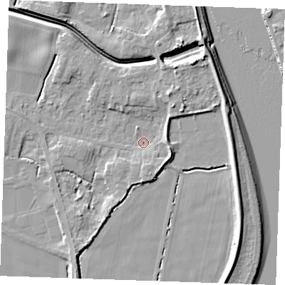 Shaded relief map of the ground around PE343LB, computed from Environment Agency LiDAR. The ground here sits at about 3 m above sea level and falls 9 m across the surrounding 800 m. Surface water reaching this point runs off ground lying to the north-east, 4.1 m higher.