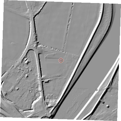 Shaded relief map of the ground around PE343LW, computed from Environment Agency LiDAR. The ground here sits at about 3 m above sea level and falls 9 m across the surrounding 800 m. Surface water reaching this point runs off ground lying to the south, 6.2 m higher.
