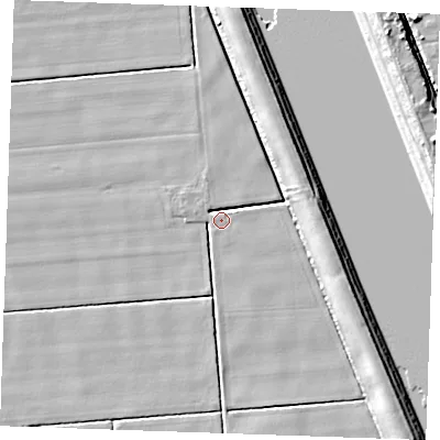 Shaded relief map of the ground around PE343NE, computed from Environment Agency LiDAR. The ground here sits at about 3 m above sea level and falls 9 m across the surrounding 800 m. Surface water reaching this point runs off ground lying to the west-north-west, 1.9 m higher.