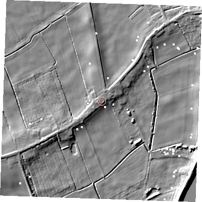 Shaded relief map of the ground around PE343NL, computed from Environment Agency LiDAR. The ground here sits at about 2 m above sea level and falls 10 m across the surrounding 800 m. Surface water reaching this point runs off ground lying to the north-north-east, 1.3 m higher.
