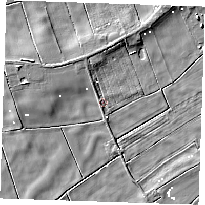 Shaded relief map of the ground around PE343NN, computed from Environment Agency LiDAR. The ground here sits at about -0 m above sea level and falls 9 m across the surrounding 800 m. Surface water reaching this point runs off ground lying to the north, 4.2 m higher.
