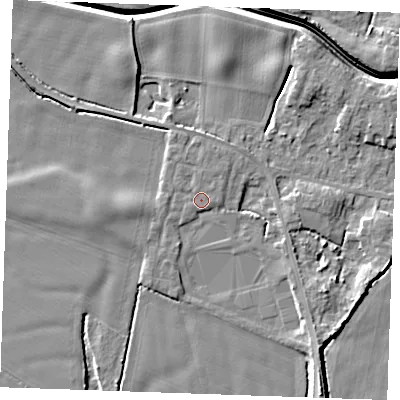 Shaded relief map of the ground around PE343NQ, computed from Environment Agency LiDAR. The ground here sits at about 3 m above sea level and falls 8 m across the surrounding 800 m. Surface water reaching this point runs off ground lying to the west, 2.0 m higher.