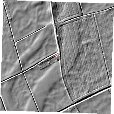 Shaded relief map of the ground around PE343NS, computed from Environment Agency LiDAR. The ground here sits at about -0 m above sea level and falls 6 m across the surrounding 800 m. Surface water reaching this point runs off ground lying to the north-east, 1.3 m higher.