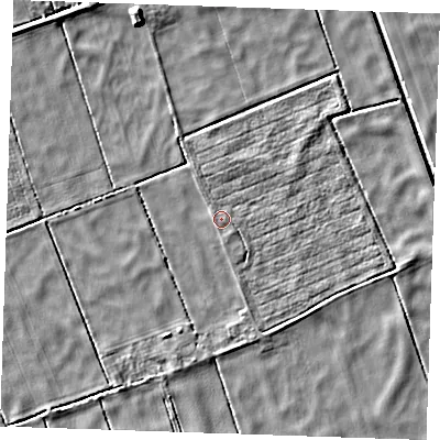 Shaded relief map of the ground around PE343NT, computed from Environment Agency LiDAR. The ground here sits at about -2 m above sea level and falls 5 m across the surrounding 800 m. Surface water reaching this point runs off ground lying to the east-south-east, 1.0 m higher.