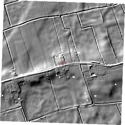 Shaded relief map of the ground around PE343NW, computed from Environment Agency LiDAR. The ground here sits at about 2 m above sea level and falls 8 m across the surrounding 800 m. Surface water reaching this point runs off ground lying to the east-south-east, 1.2 m higher.