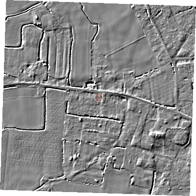 Shaded relief map of the ground around PE344AD, computed from Environment Agency LiDAR. The ground here sits at about 3 m above sea level and falls 4 m across the surrounding 800 m. Surface water reaching this point runs off ground lying to the north-east, 0.8 m higher.
