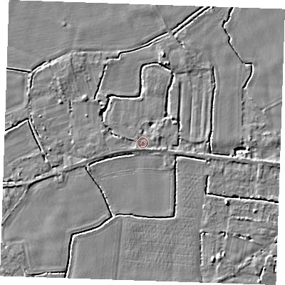 Shaded relief map of the ground around PE344AG, computed from Environment Agency LiDAR. The ground here sits at about 3 m above sea level and falls 4 m across the surrounding 800 m. Surface water reaching this point runs off ground lying to the south-west, 0.8 m higher.